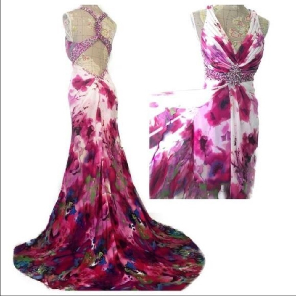 Cache Vibrant Pink and Purple Gown